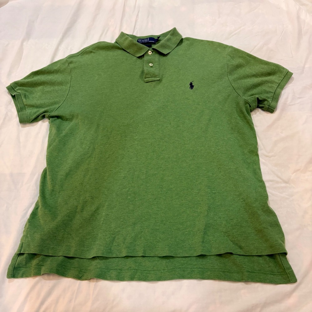 Polo Ralph Lauren Mens Custom Fit Short Sleeve Polo Shirt Green Large Cotton‎